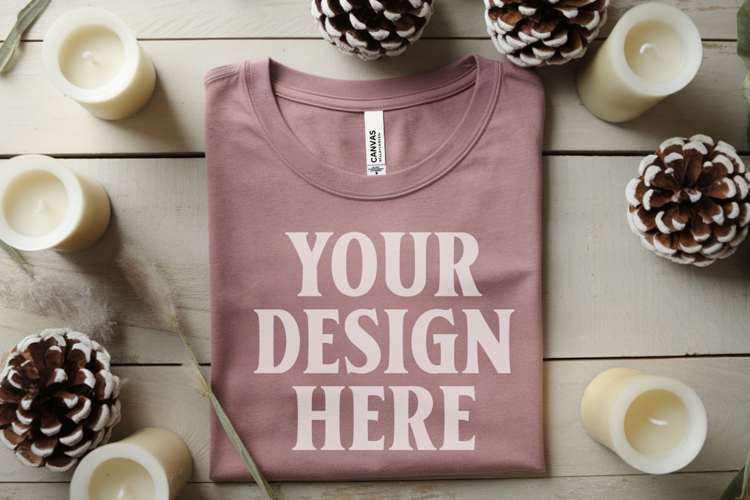 Christmas Bella Canvas 3001 Heather Mauve Folded Tshirt Mock