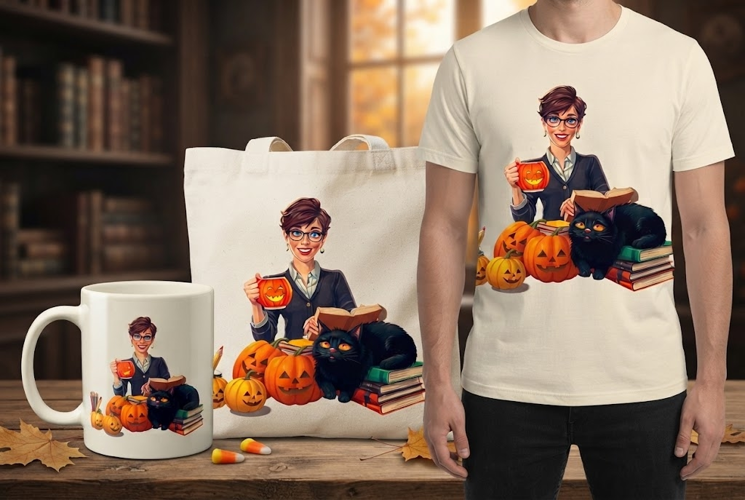 Halloween Teacher PNG | Cozy Teacher, Cat & Pumpkin Clipart