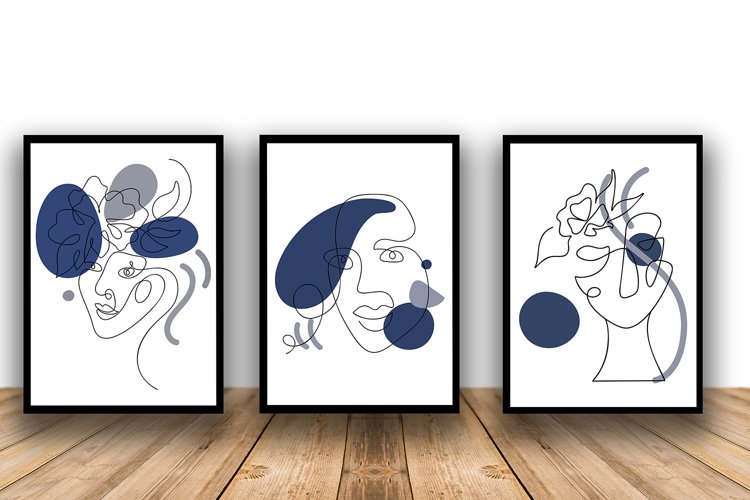 Set of Three Abstract Face Digital Print Frame not included