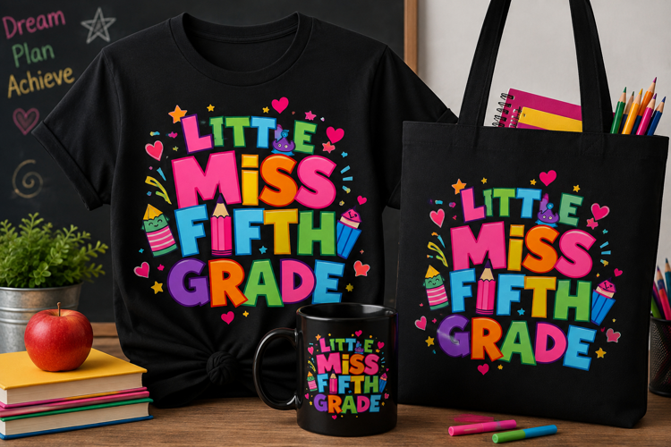 Little Miss Fifth Grade PNG, Colorful Teacher Back to School