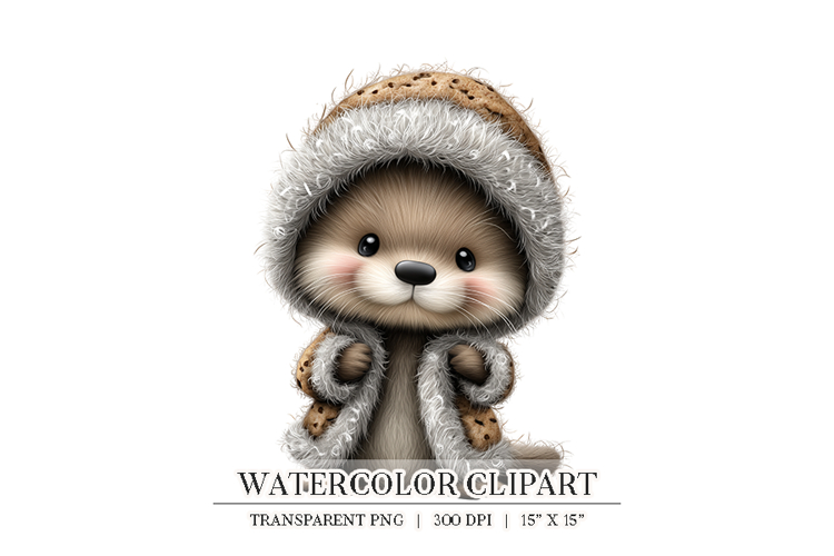 Cozy Winter Otter Watercolor Clipart