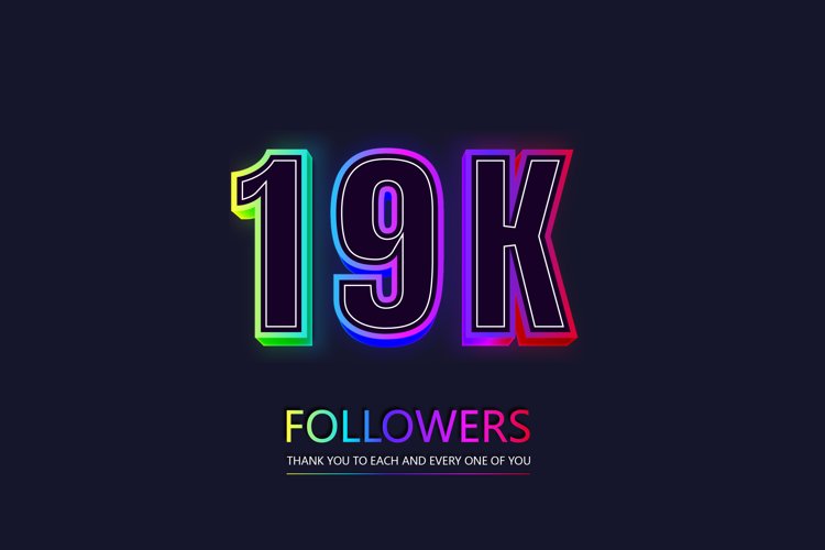 19k social followers and subscribers neon text effect. example image 1