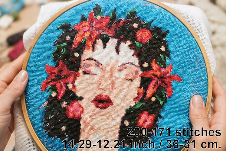 Women with flowers in hair cross stitch pattern, Slavic Balt
