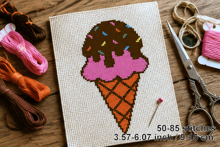 Ice cream embroidery pattern, beginner friendly two scoops