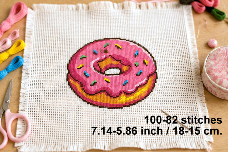 Cross stitch donut pattern, pink counted cross project 7-6 example image 1