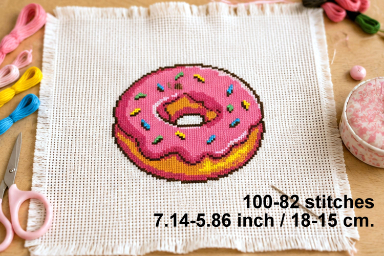 Cross stitch donut pattern, pink counted cross project 7-6