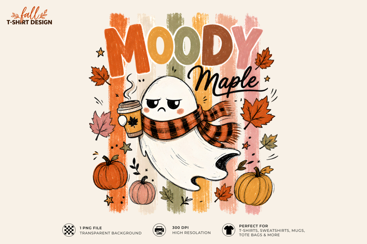 Moody Maple Ghost Fall PNG Sublimation T-Shirt Design