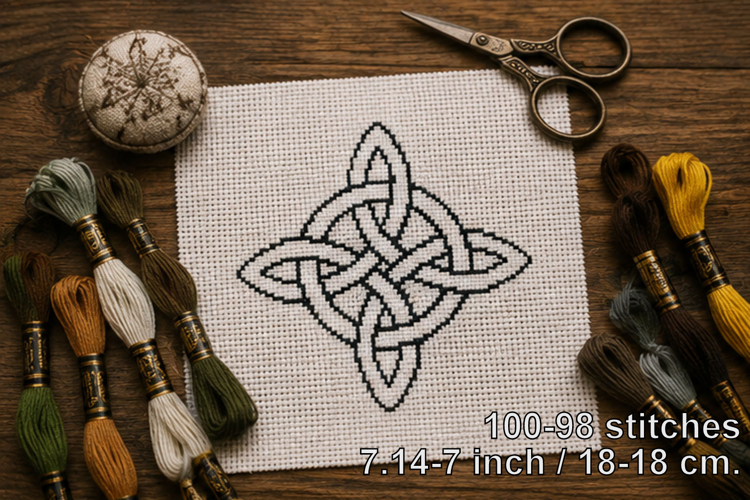 Cross stitch Celtic knot 4 point black ornament Nordic embro