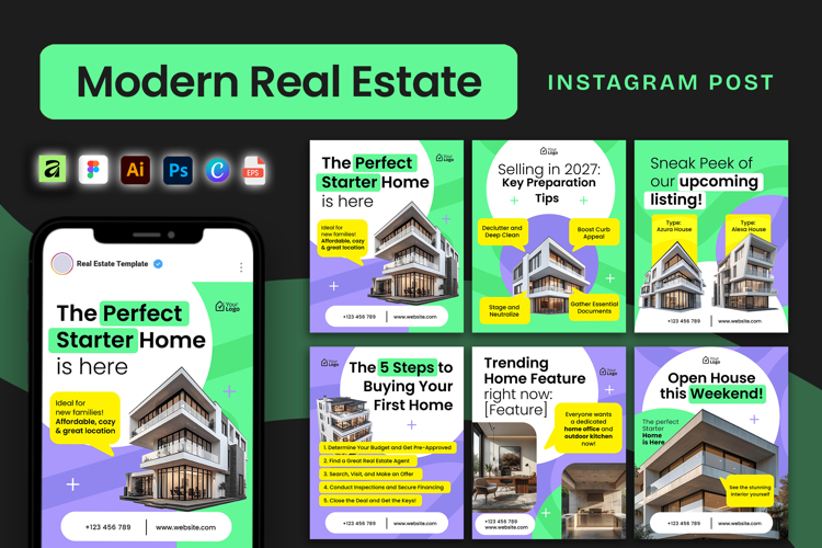 Modern Green Purple Real Estate Instagram Post