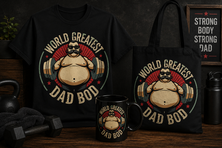 Muscle Greatness Dad Bod PNG | Funny Fitness Gym Design