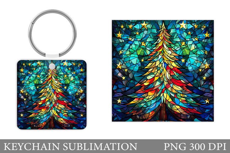 Stained Glass Christmas Tree Keychain Sublimation
