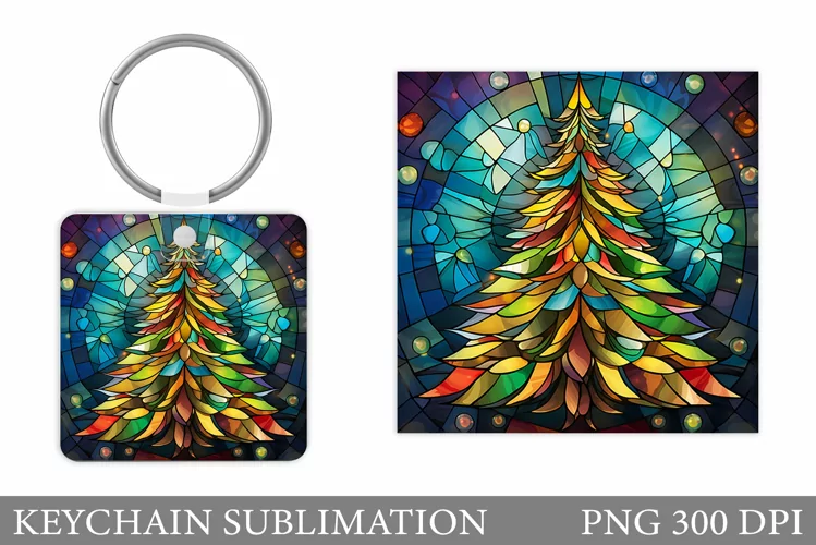 Christmas Tree Keychain. Stained Glass Keychain Design