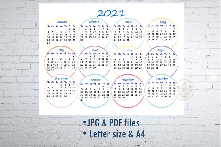 One page printable Calendar 2021