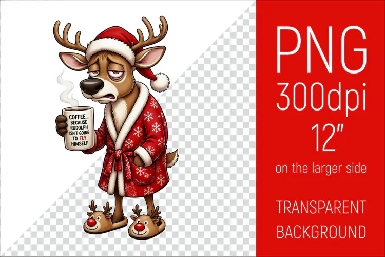 Funny Morning Coffee Santa’s Reindeer | Christmas Clipart