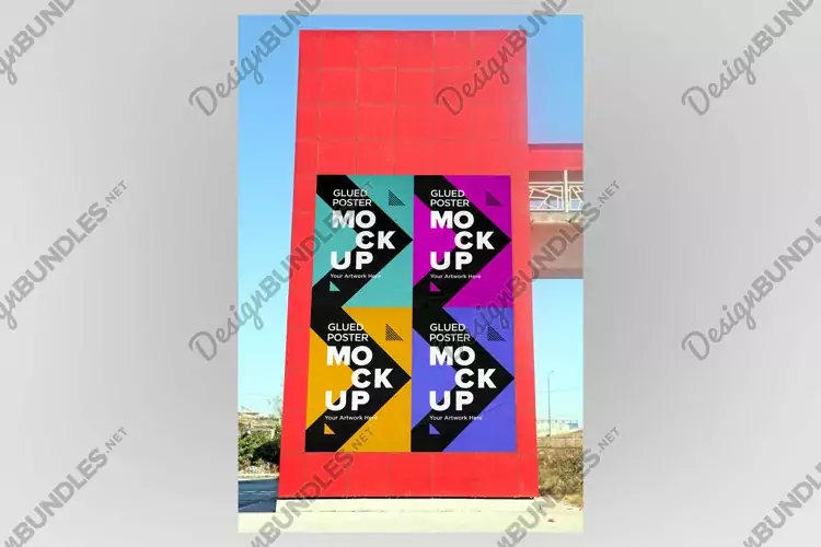 Glued and Crumpled Poster Mockup with Shadow Overlay