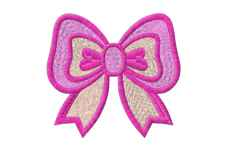 Pink Heart Bow Machine Embroidery