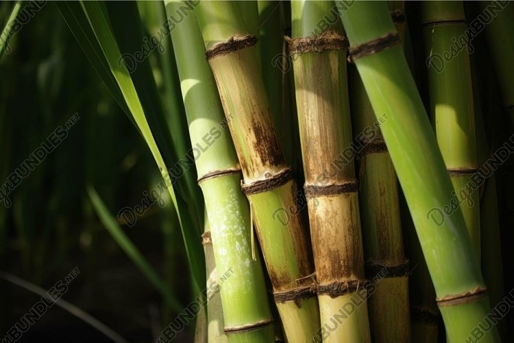 Picturesque Sugarcane green plant field closeup photo. Gener example image 1