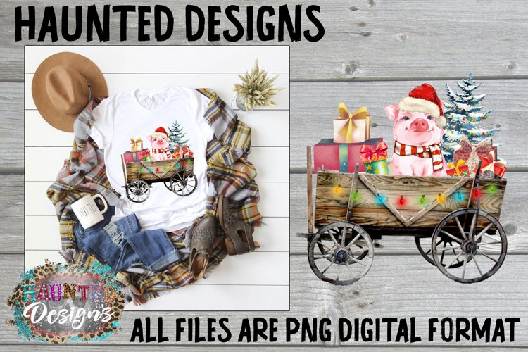 Christmas Pig Watercolor Sublimation Clip Art example image 1