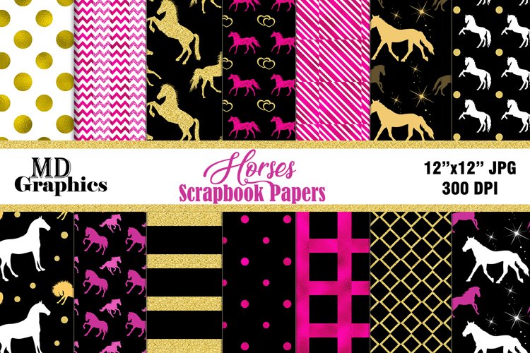 Horses Scrapbook Papers, Horses Printable Papers 12x12 in example image 1