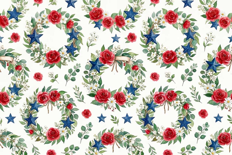 patriotic wreaths red roses blue stars and white flowers