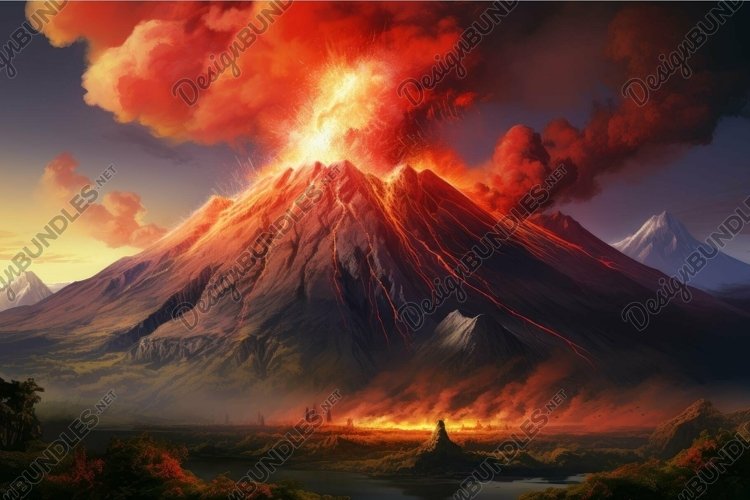Majestic volcano eruption at sunset