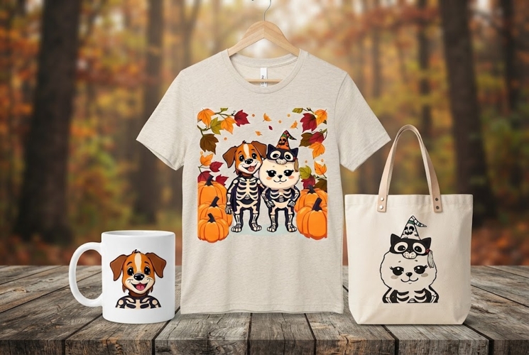Halloween Skeleton Dog & Cat PNG | Cute Pumpkin Clipart