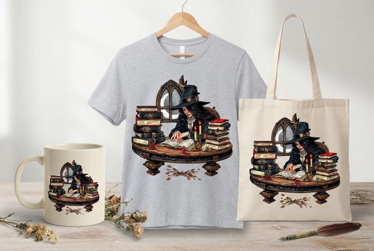 Witch Reading Books PNG | Gothic Halloween Witch Clipart