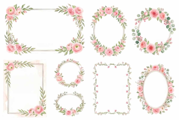 Decorative watercolor frame borders set clipart