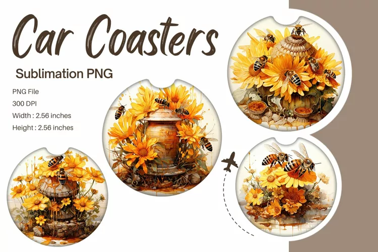 Bee Flower Car Coasters Sublimation Bee Car Accessories_4