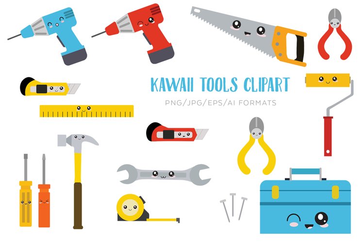 Kawaii Tools Vector Clipart