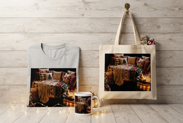 Festive Window Seat Cozy Christmas Art