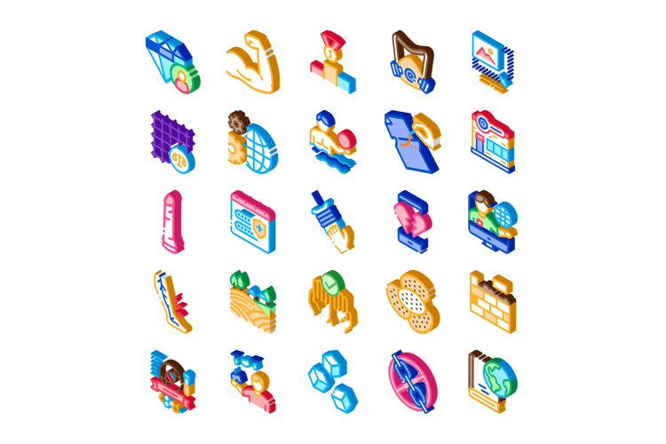Collection of isometric icons representing various human val