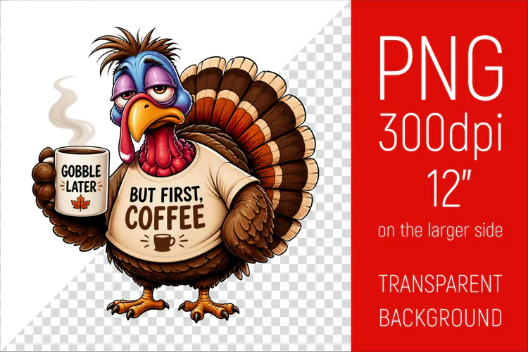 Funny Morning Coffee Turkey | Thanksgiving Clipart