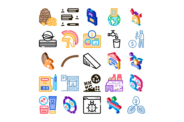 Isometric collection of diverse icons for various concepts