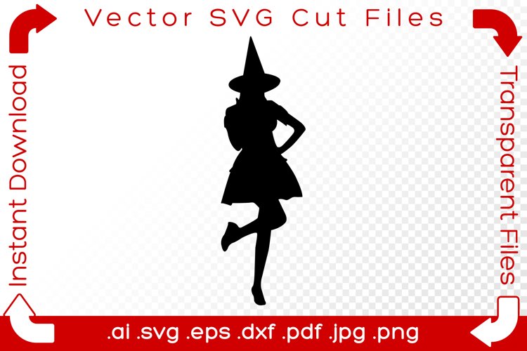 Witch SVG Black Silhouette Shape Halloween Vector Cut Files example image 1