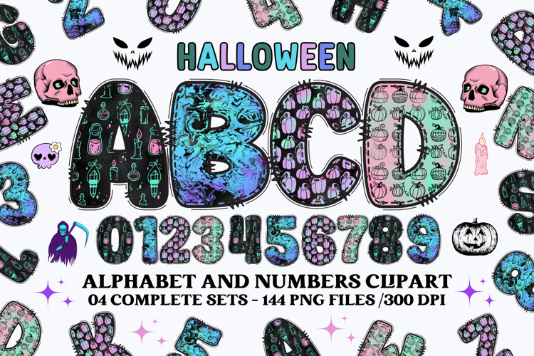 Halloween Alphabet png clipart, halloween letters doodle