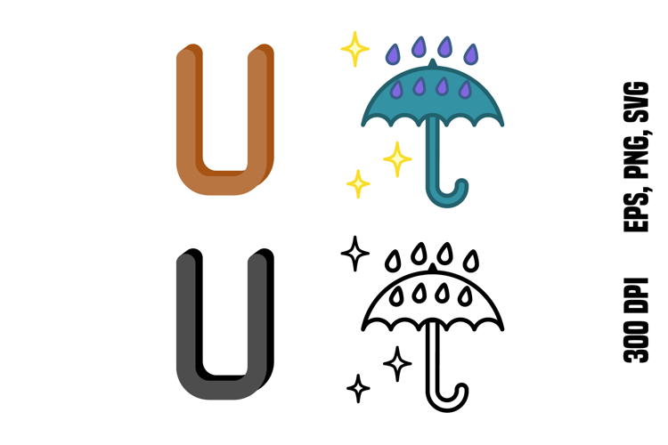 Letter U and Umbrella. Color and Line