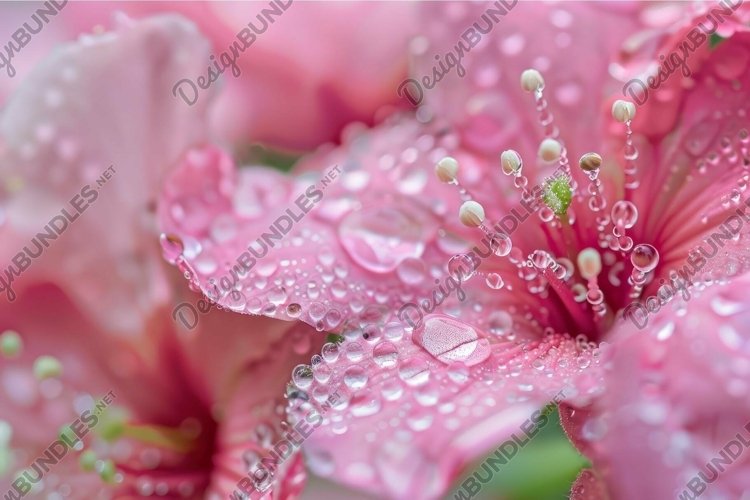 Dewkissed pink azalea petals closeup example image 1