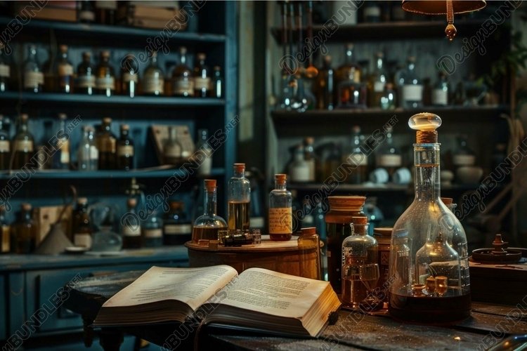 Vintage apothecary, ancient medicine and alchemy concept example image 1