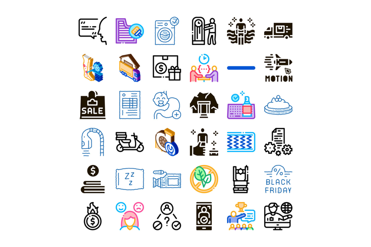 Collection of business, technology and finance related icons