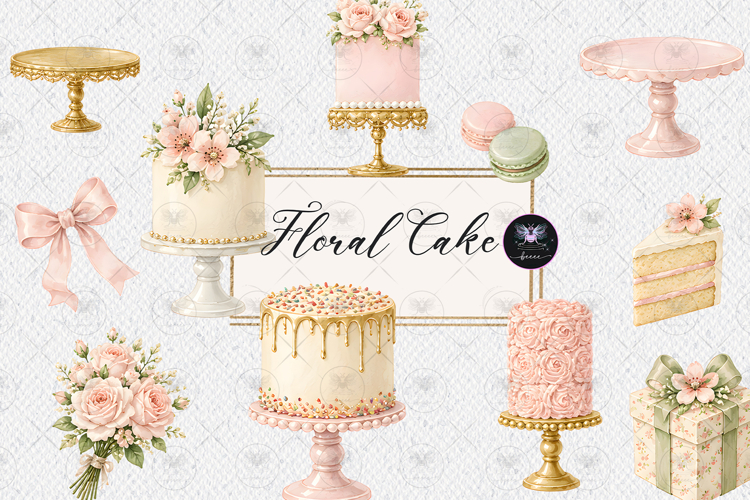 Elegant Floral Cake Watercolor Clipart
