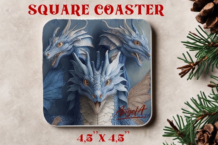 Chinoiserie square coaster sublimation / blue dragons PNG