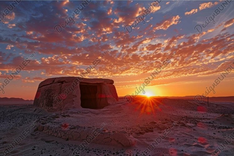 Desert sunset by ancient ruins