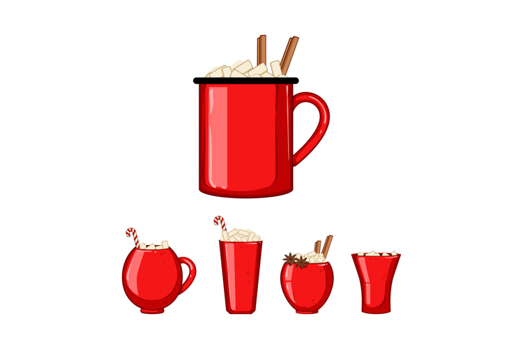 Warm red cup mug collection with marshmallows