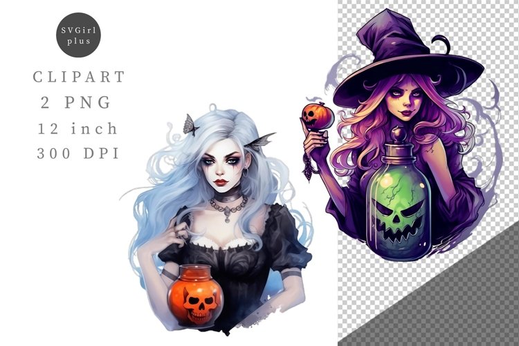 Witch clipart, Halloween clipart, Autumn sublimation example image 1