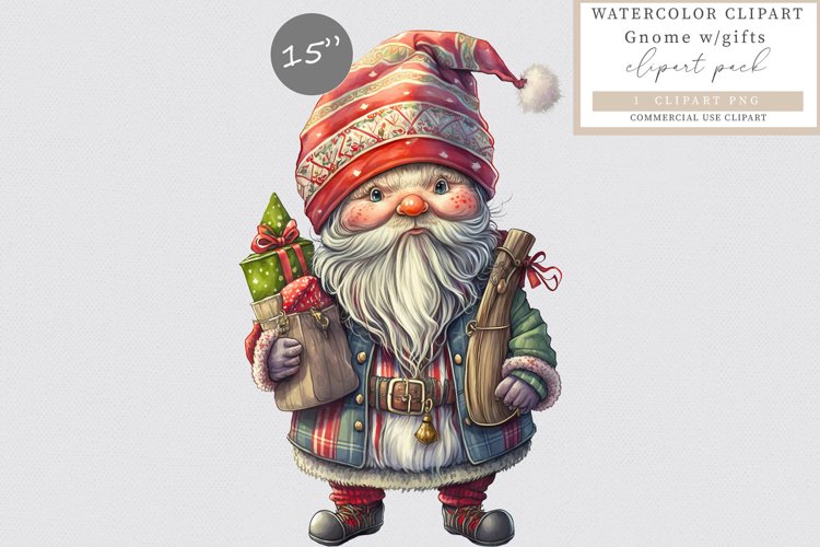 Gnome clipart, Christmas clipart, Watercolor clipart
