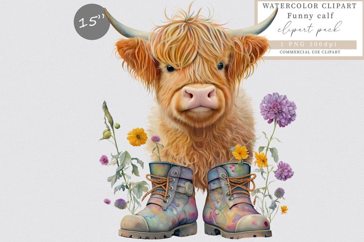 Highland calf sublimation, Funny Calf clipart, Sublimation example image 1