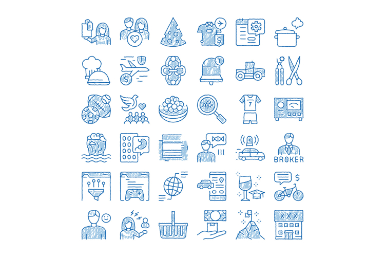 Abstract doodle icons representing various concepts and them