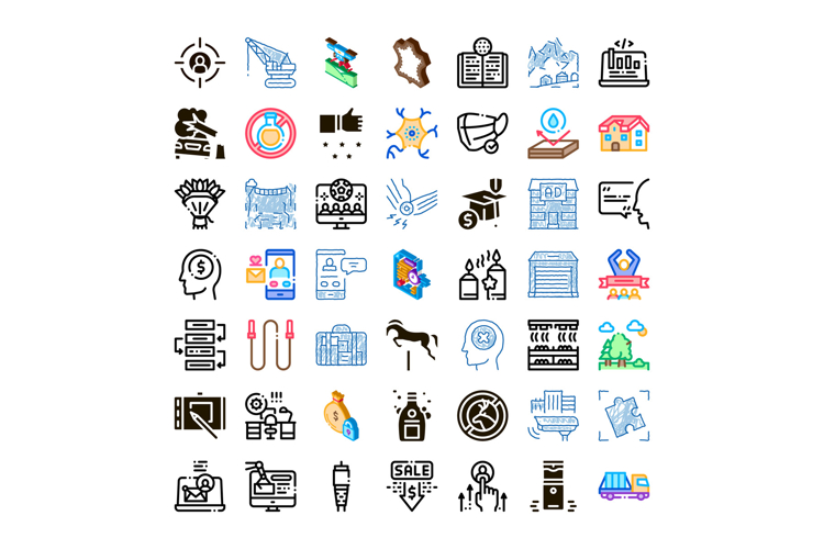 Diverse collection of business and technology icons