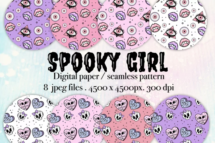 Girly Pastel Goth seamless pattern / kawaii digital paper